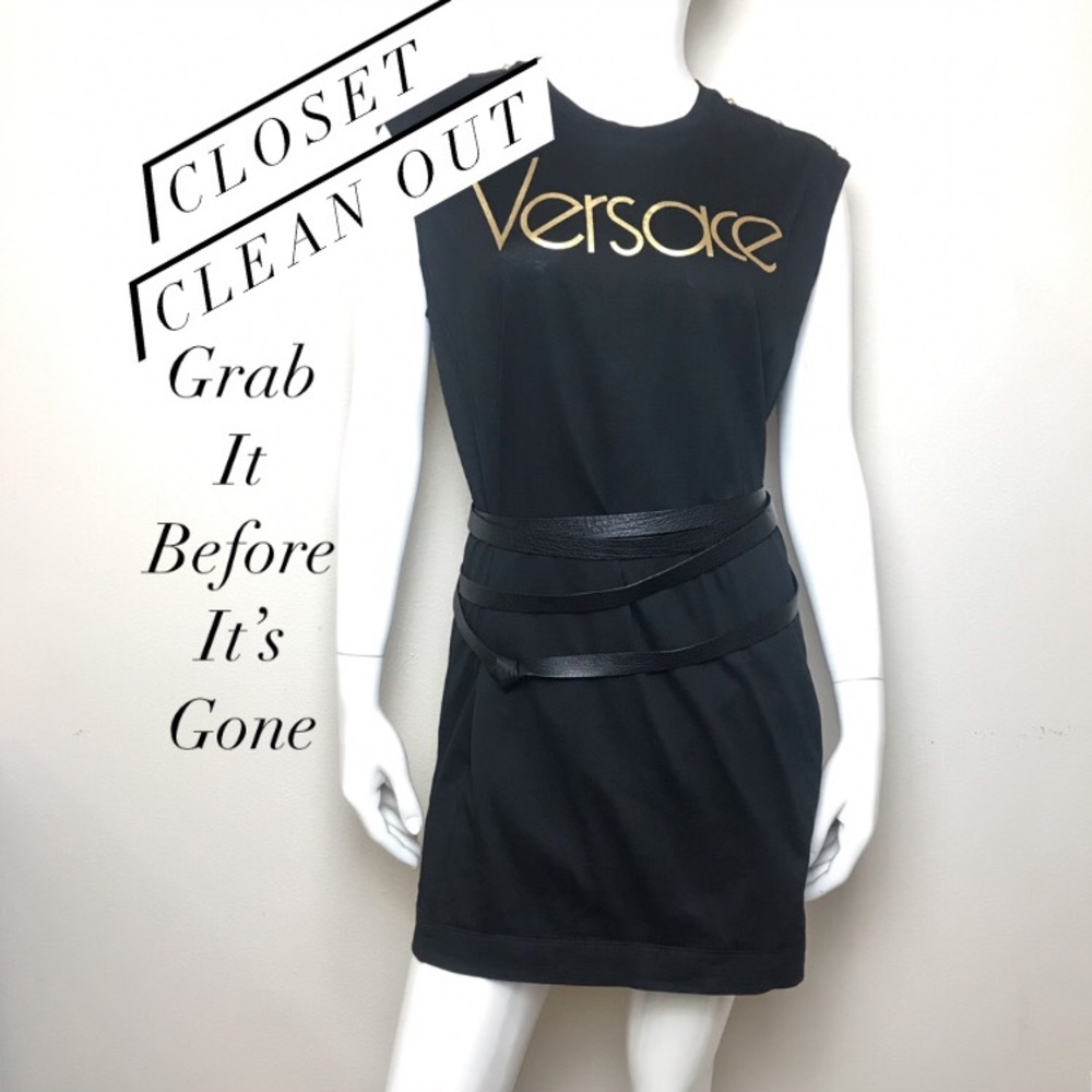 Versace Logo Tshirt Dress with Gold Medusa Studs